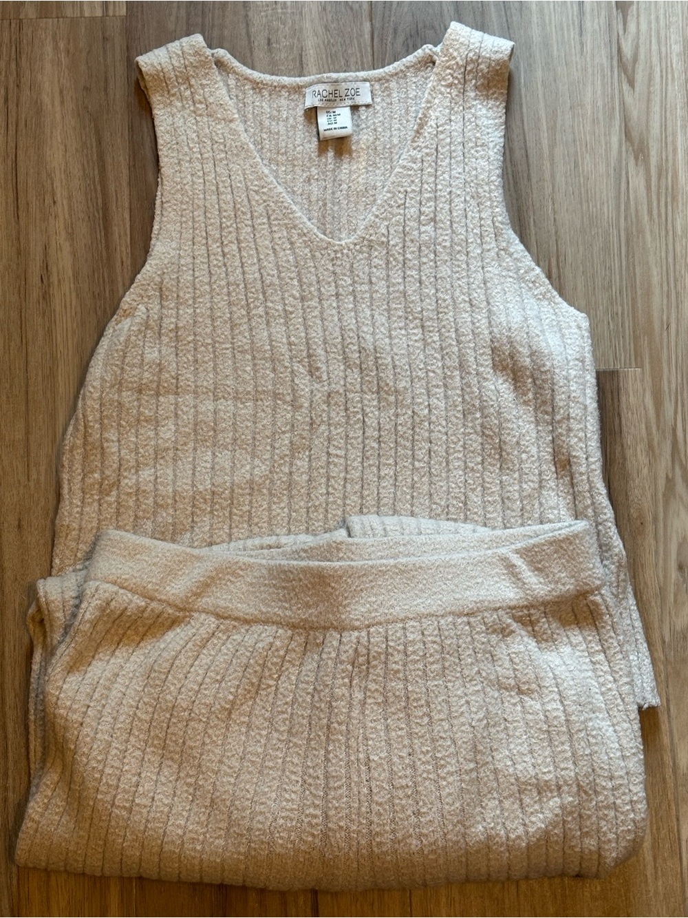 Rachel Zoe Cream Ribbed Knit Tank and Lounge Set